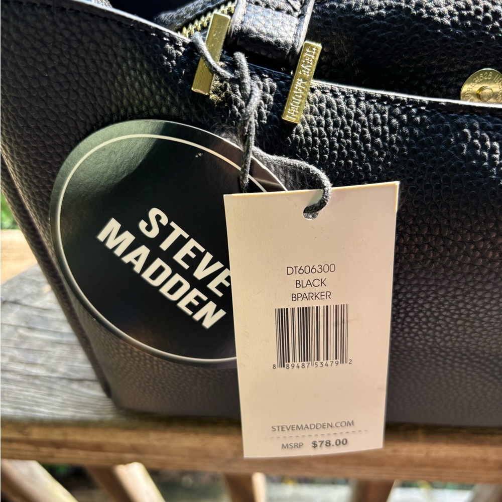 Steve Madden Black Satchel/Crossbody/Shoulder Bag with Floral Accent NWT - Picture 3 of 8